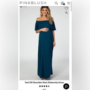Pinkblush, Teal Off the Shoulder Maternity Maxi-dress